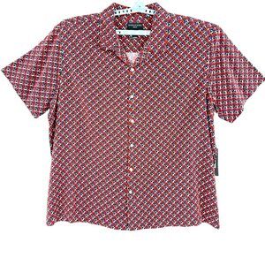 Shaquille O'Neal XLG Men's Multi Geo Linen Blend Red/Navy Woven Shirt Sz 4XL NWT